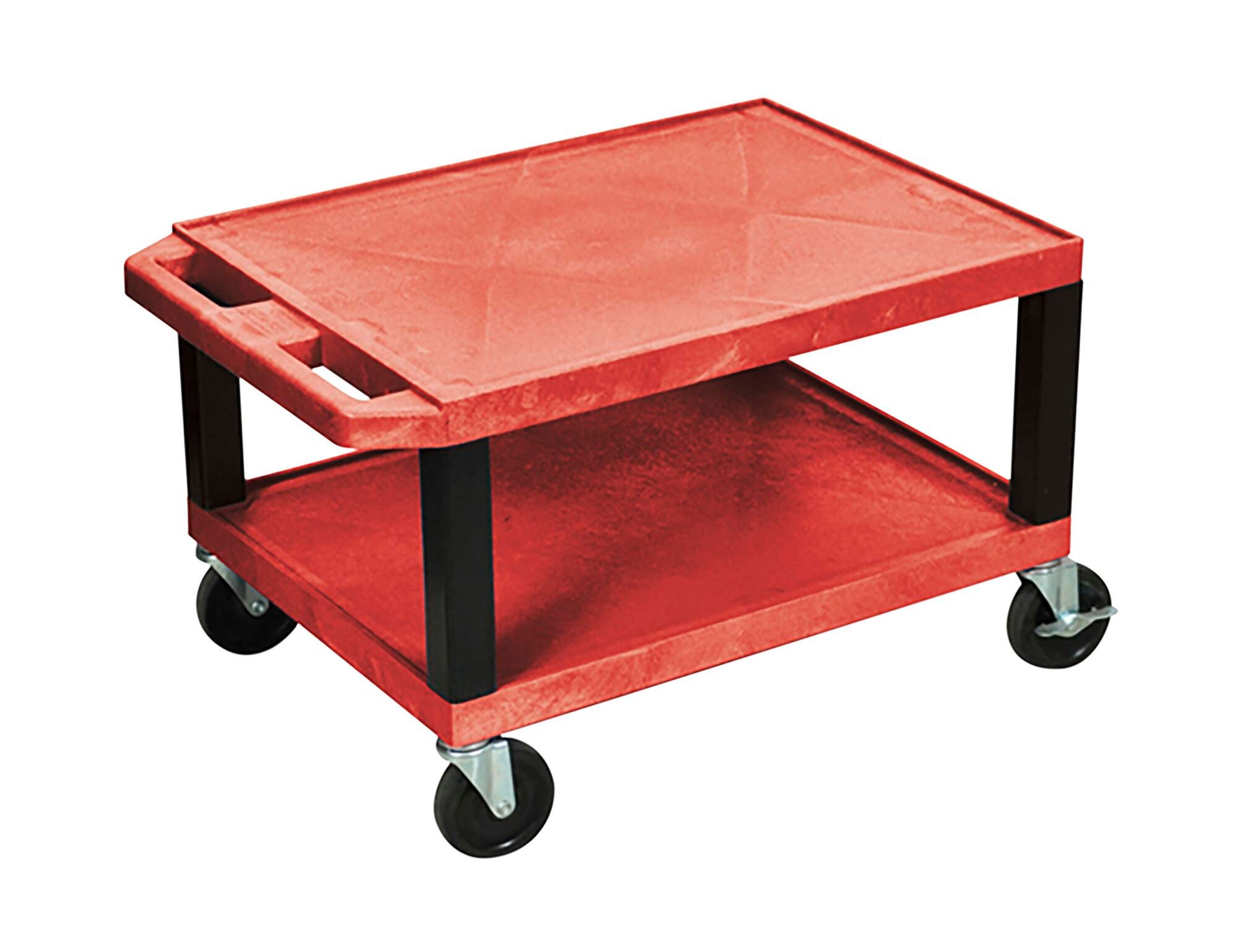 Luxor 2 Shelf 24x18x16 Inches Tuffy Cart With Power, Red Shelves, Black Legs 2127110